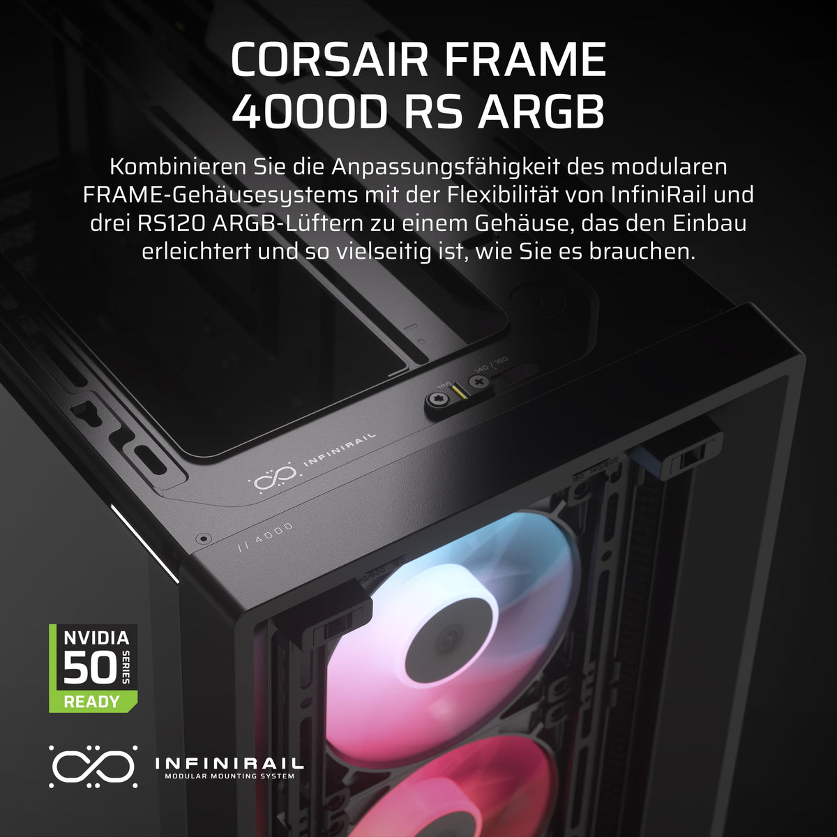 CORSAIR Frame 4000D RS ARGB Carcasa Mid-Tower ATX pentru PC – Negru - CC-9011296-WW