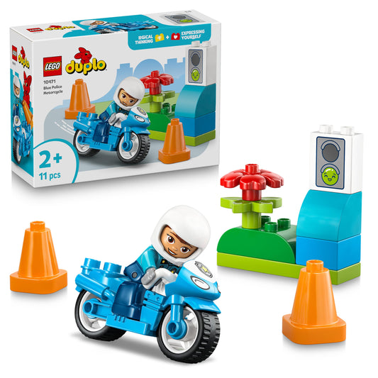 LEGO DUPLO Blue Police Motorcycle - educational toy to promote motor skills for toddlers - including motorcycle, police figure and traffic light - gift for boys and girls aged 2 and over - 10471