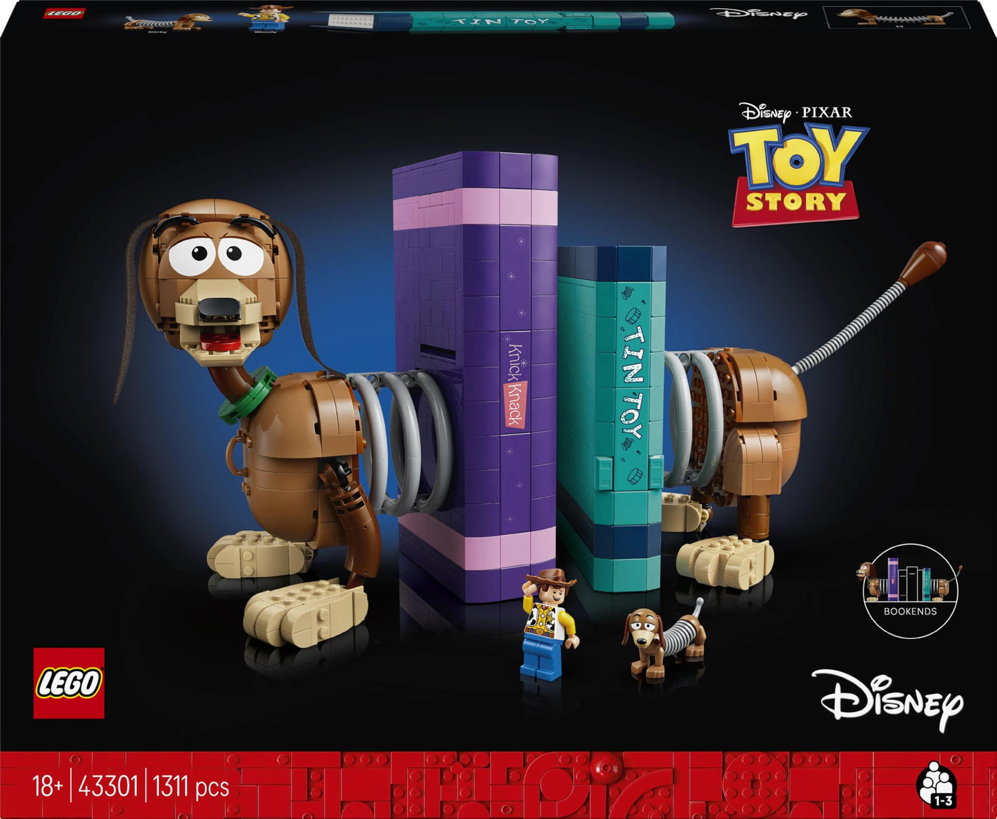 LEGO ǀ Disney and Pixar Toy Story: Slinky bookends - bookshelf decoration building set for adults - including Woody minifigure & dachshund figure - nostalgic gift for fans - 43301