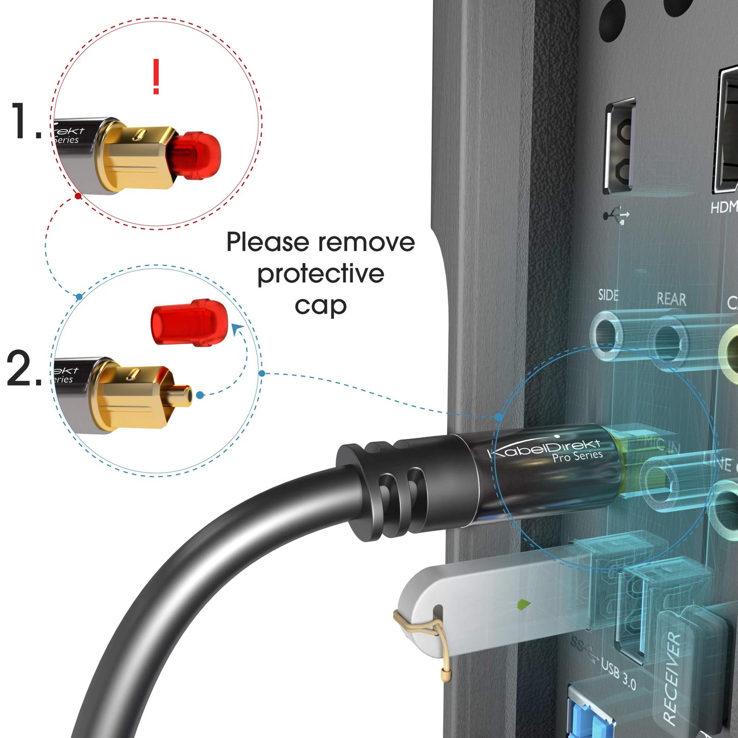KabelDirekt - 5x TOSLINK cable, optical audio cable - 2m - fiber optic cable for soundbar (TOSLINK to TOSLINK, digital S/PDIF cable, stereo system/amplifier, home cinema, Xbox One/PS4) - 1560