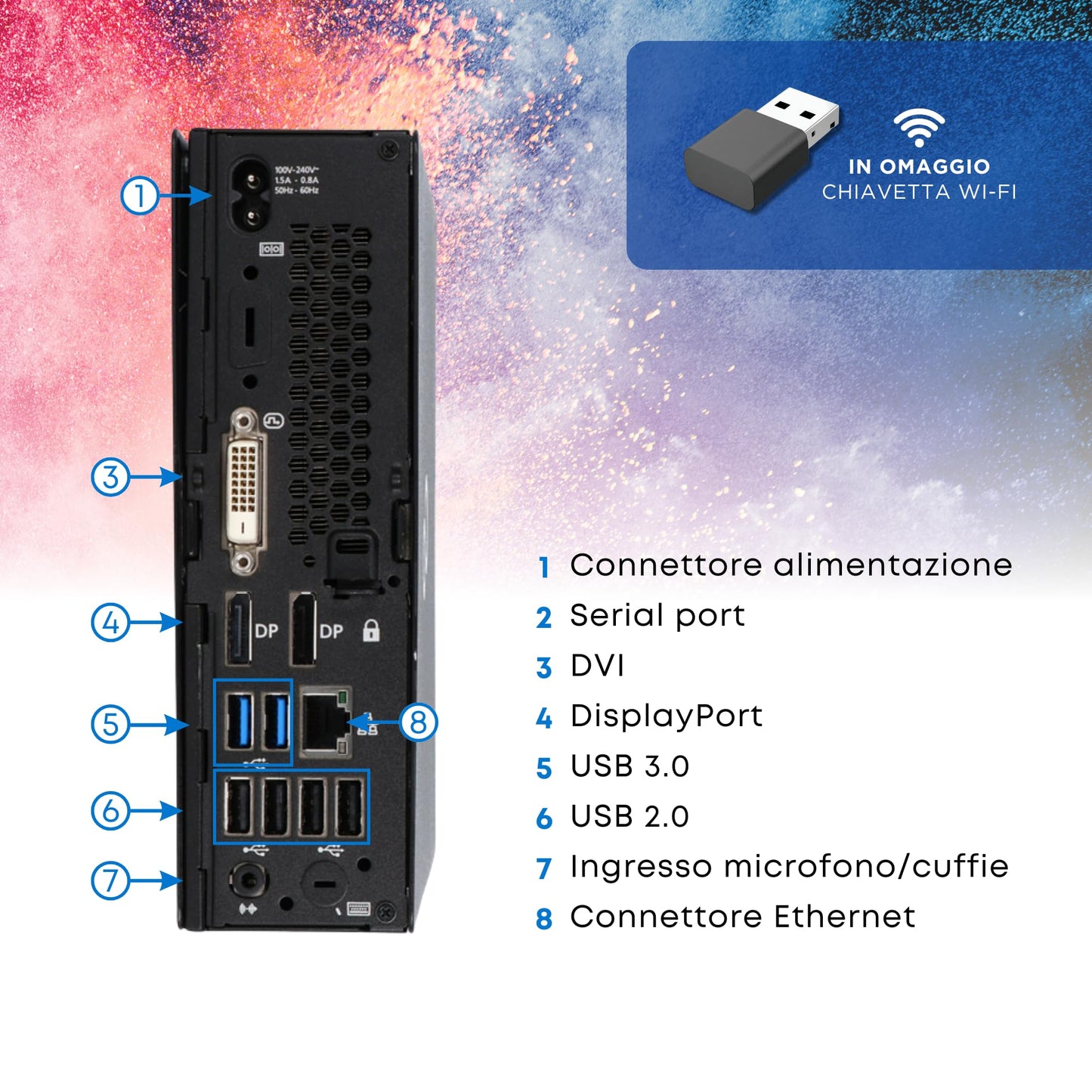 Fujitsu Q558 - Mini PC Desktop PC - Intel i5-8400T 6 Core 1.7 GHz - RAM 8 GB DDR4 SSD 256 GB, DVI + DP - Win 11 ready for use with WLAN stick (refurbished)