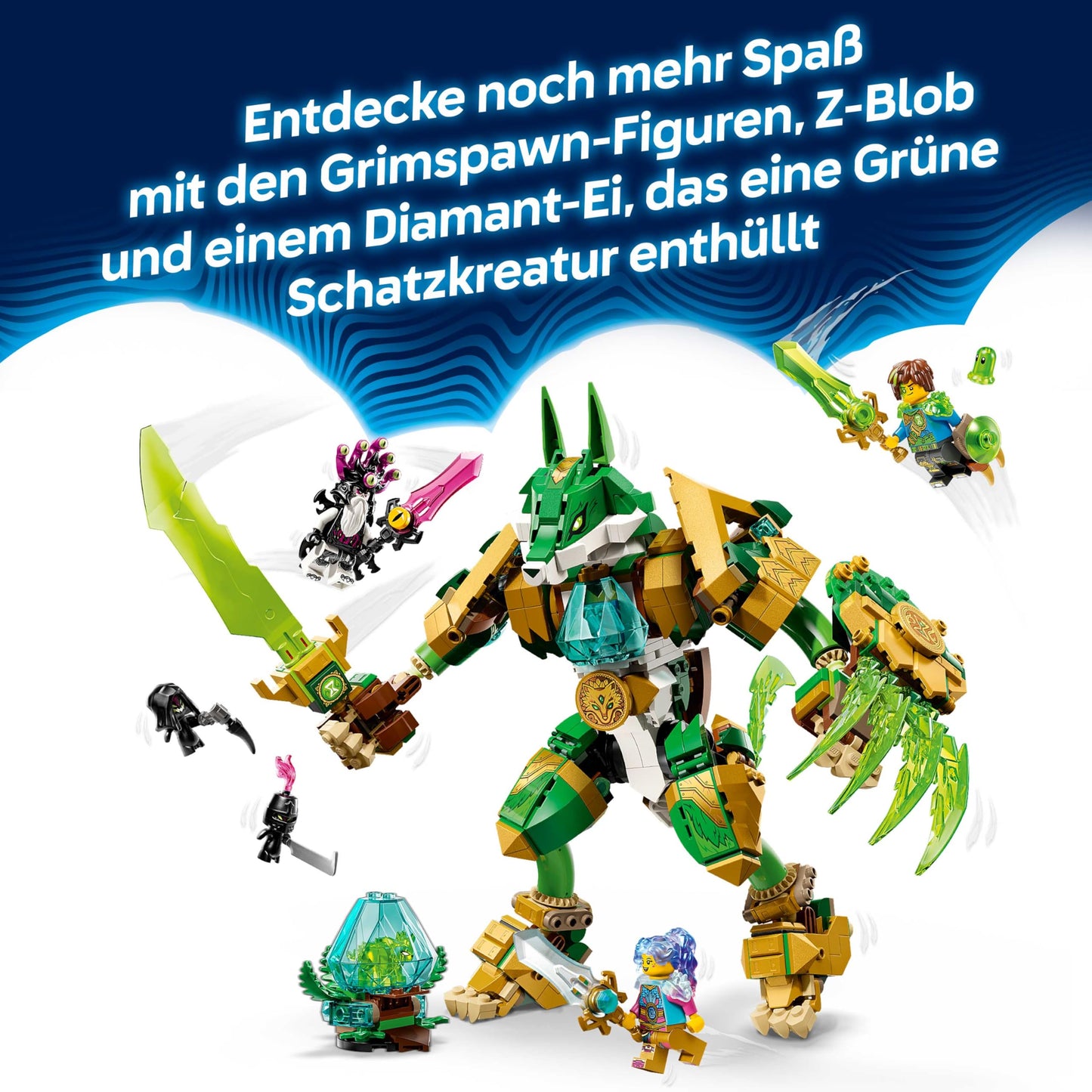 LEGO DREAMZzz 2in1 fox guard mech - action figure, convertible into fox warrior - including 3 minifigures and collectible green treasure creature - gift for boys aged 9 and up - 71508