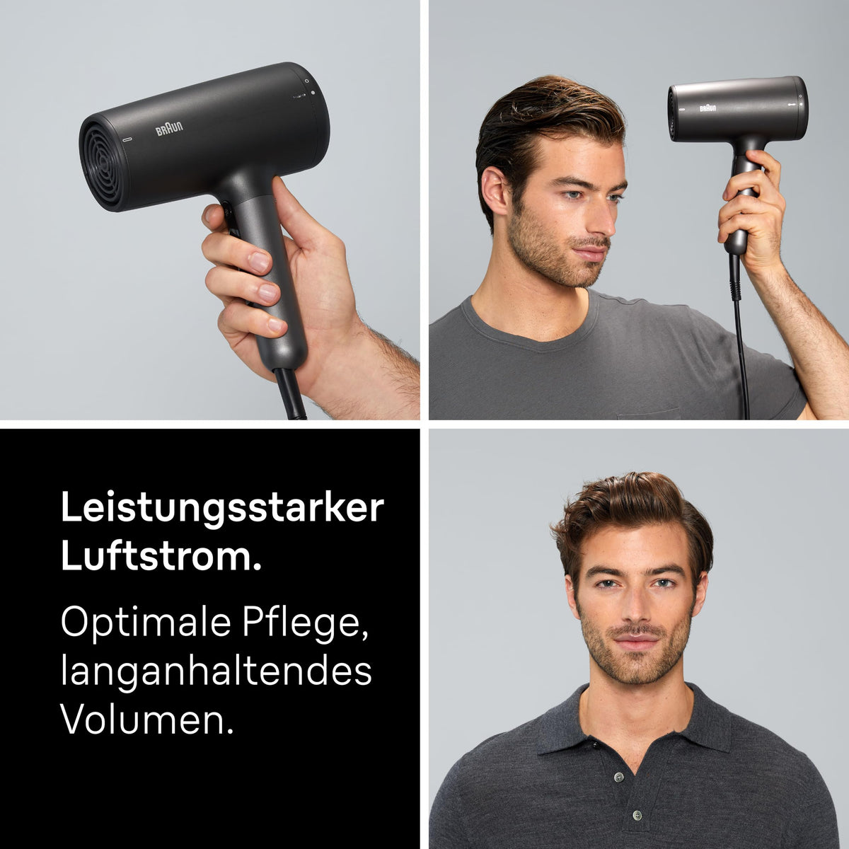 Braun Hair Dryer HD4.2 – Lightweight high-performance hair dryer with diffuser and styling nozzle for all hair types, Super IONTEC technology, 2100W, 3 temperature settings and 3 speeds, Black-Grey, BRHD425E