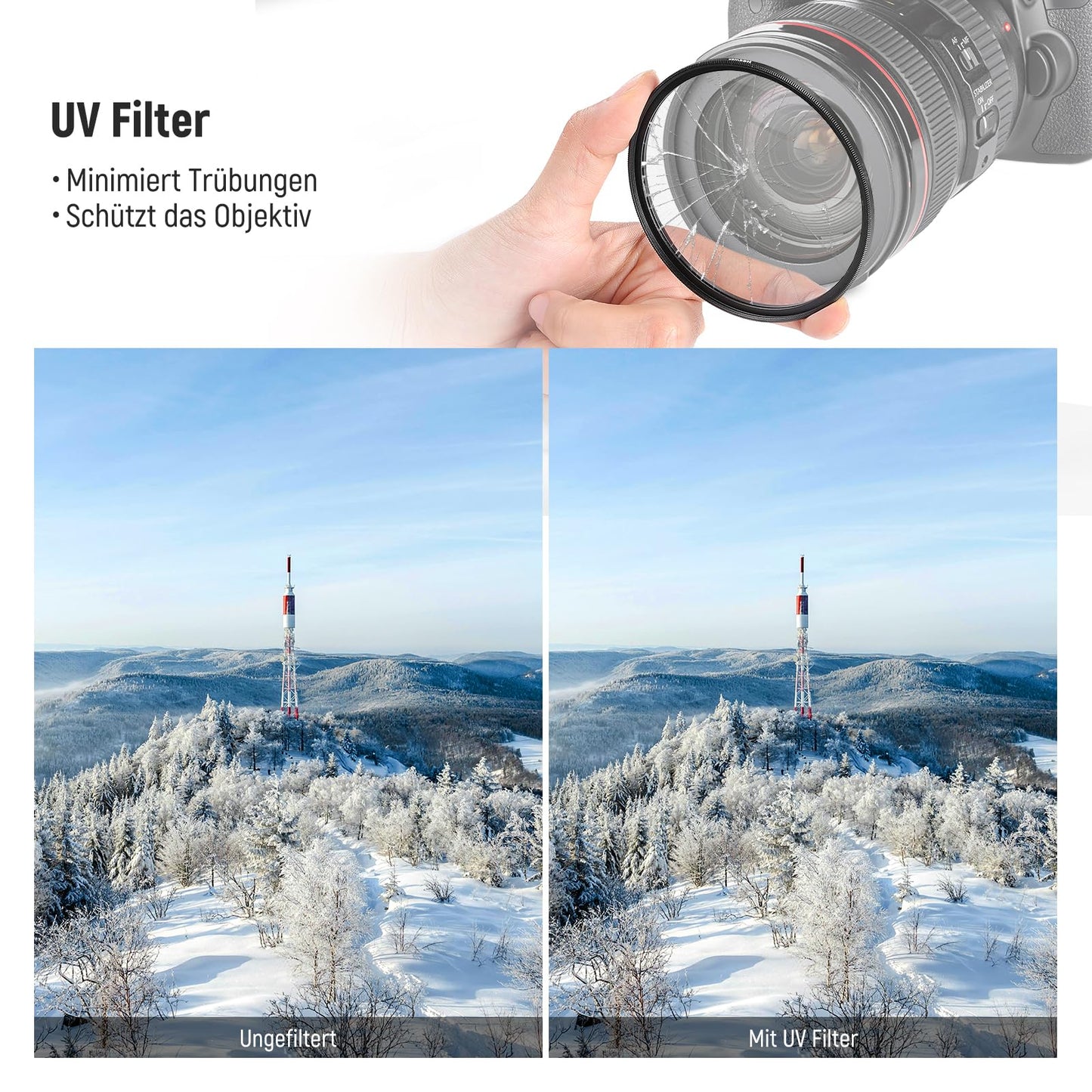 NEEWER 52 mm UV CPL ND filter set, UV protection + circular polarizing filter + gray filter (ND8) camera lens filter set with multi-coated optical glass, slim frame and improved storage case - NW