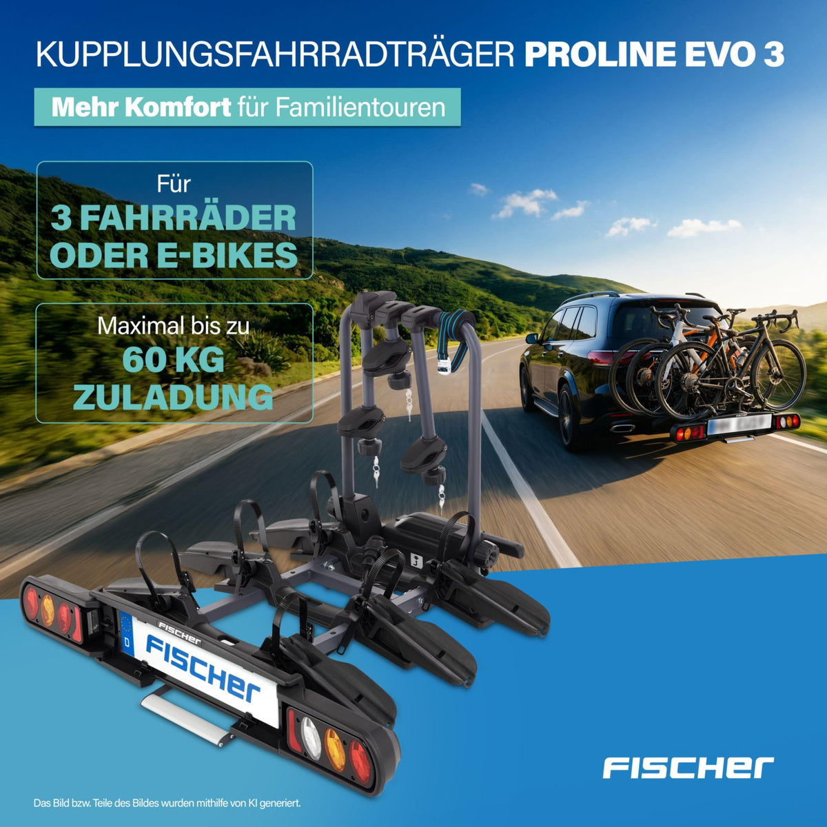 FISCHER cuplaj suport de biciclete ProlineEvo 3 I suport de biciclete cârlig de remorcă I suport de biciclete auto I suport de biciclete e-bike - 10443
