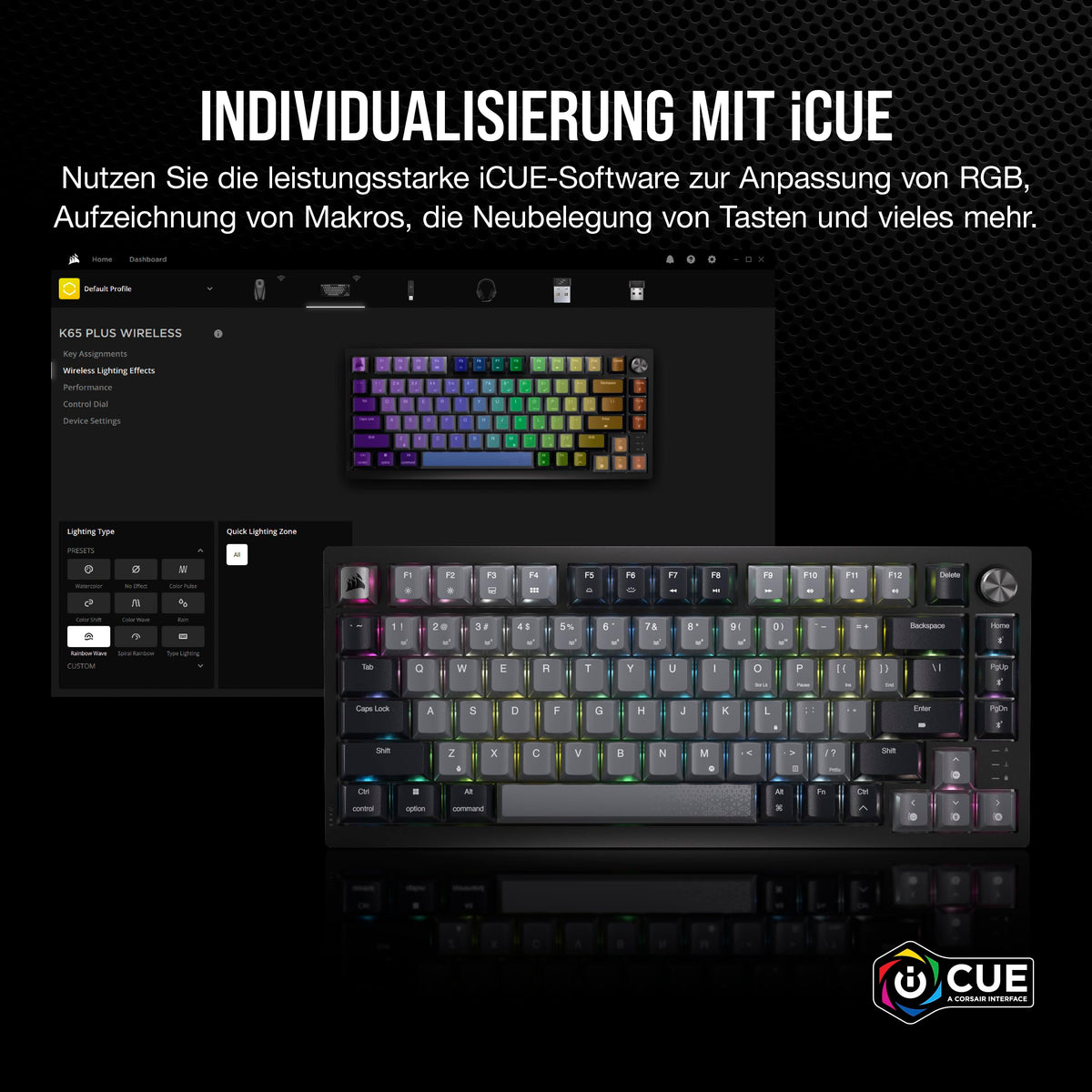 CORSAIR K65 Plus Wireless 75% RGB tastatur mecanică de gaming - CH-91D401L-DE