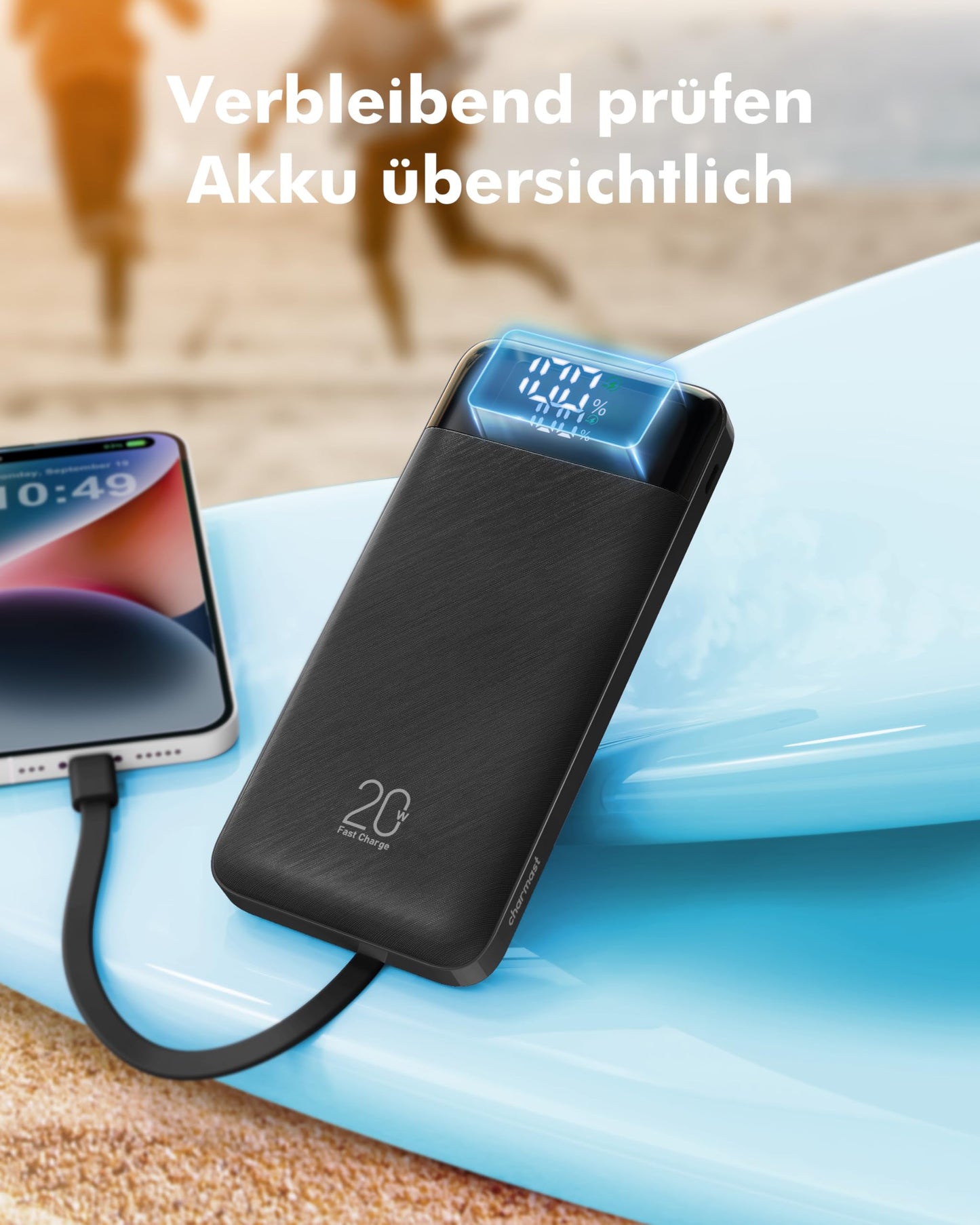 Charmast Power Bank, 22.5W power bank 20000mAh with 4 cables & 6 outputs - C2065