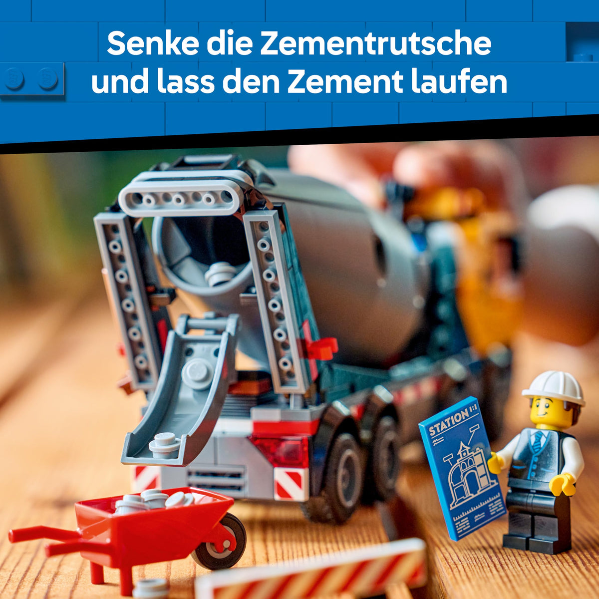 LEGO City Betoniera - Jucărie educativă de construcție cu 3 minifigurine, tambur rotativ și funcție de turnare - Cadou de ziua de naștere pentru băieți de la 7 ani - 60478