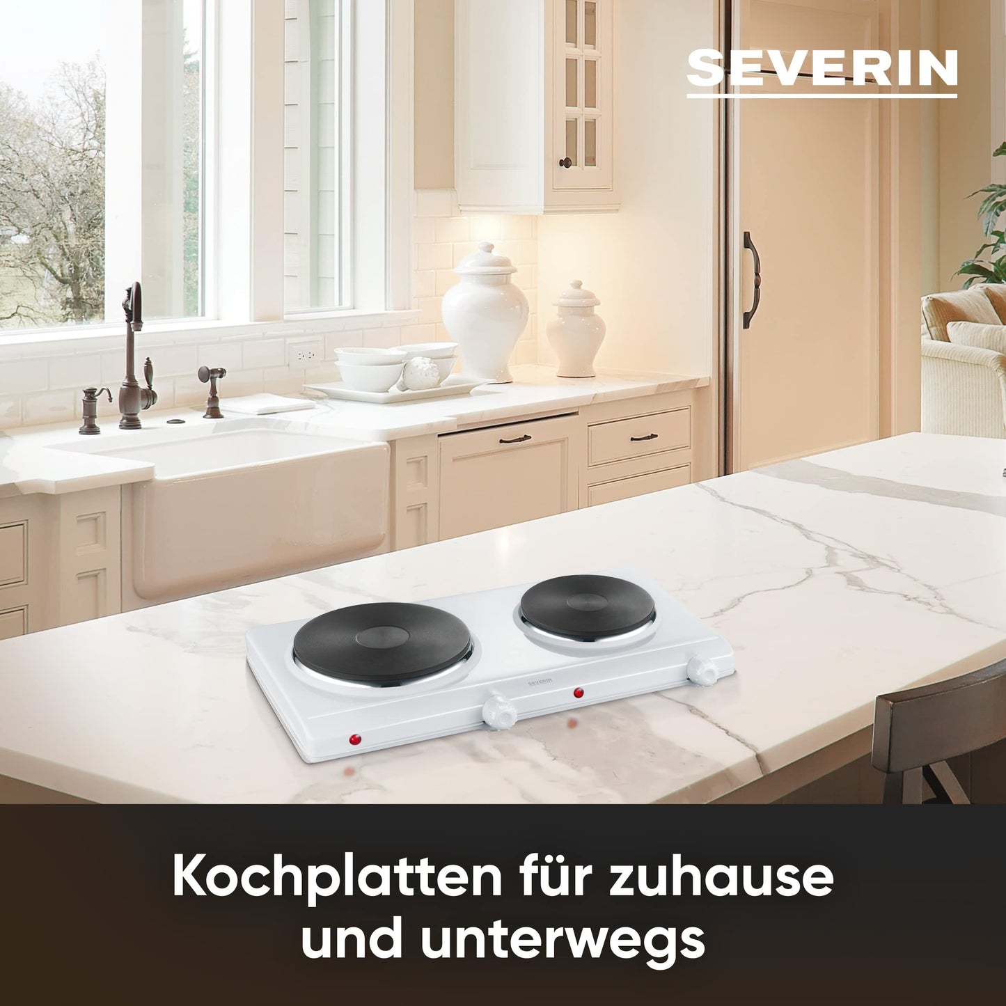 Severin double hotplate for kitchen, office or camping, small hotplate with stepless temperature adjustment, camping stove for two pots, 2,500 W, silver, DK 1042 - S71042