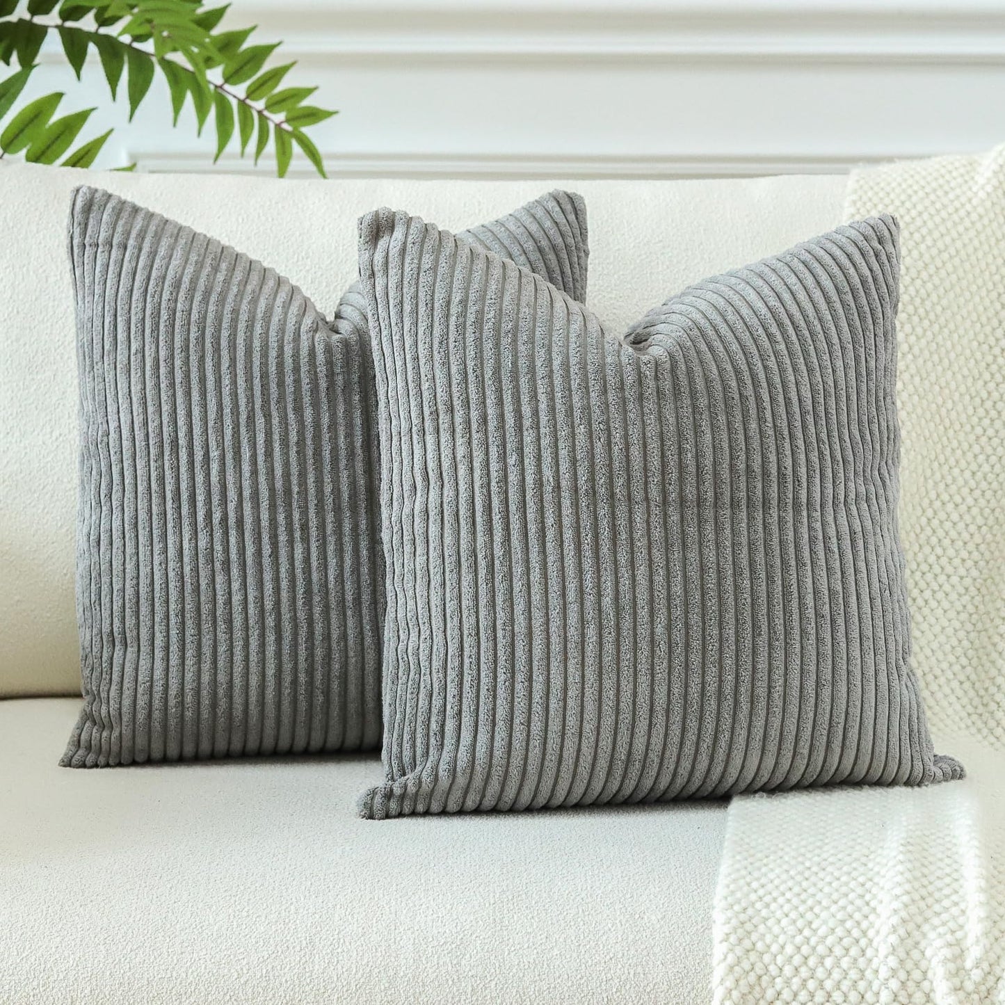 JOTOM Set of 2 Corduroy Cushion Covers Decorative Cushion Cover Sofa Cushion Couch Cushion Decorative Cushion Cover Decorative Cushion Cover for Sofa Living Room 60 x 60 cm Grey - YLDXRUK74