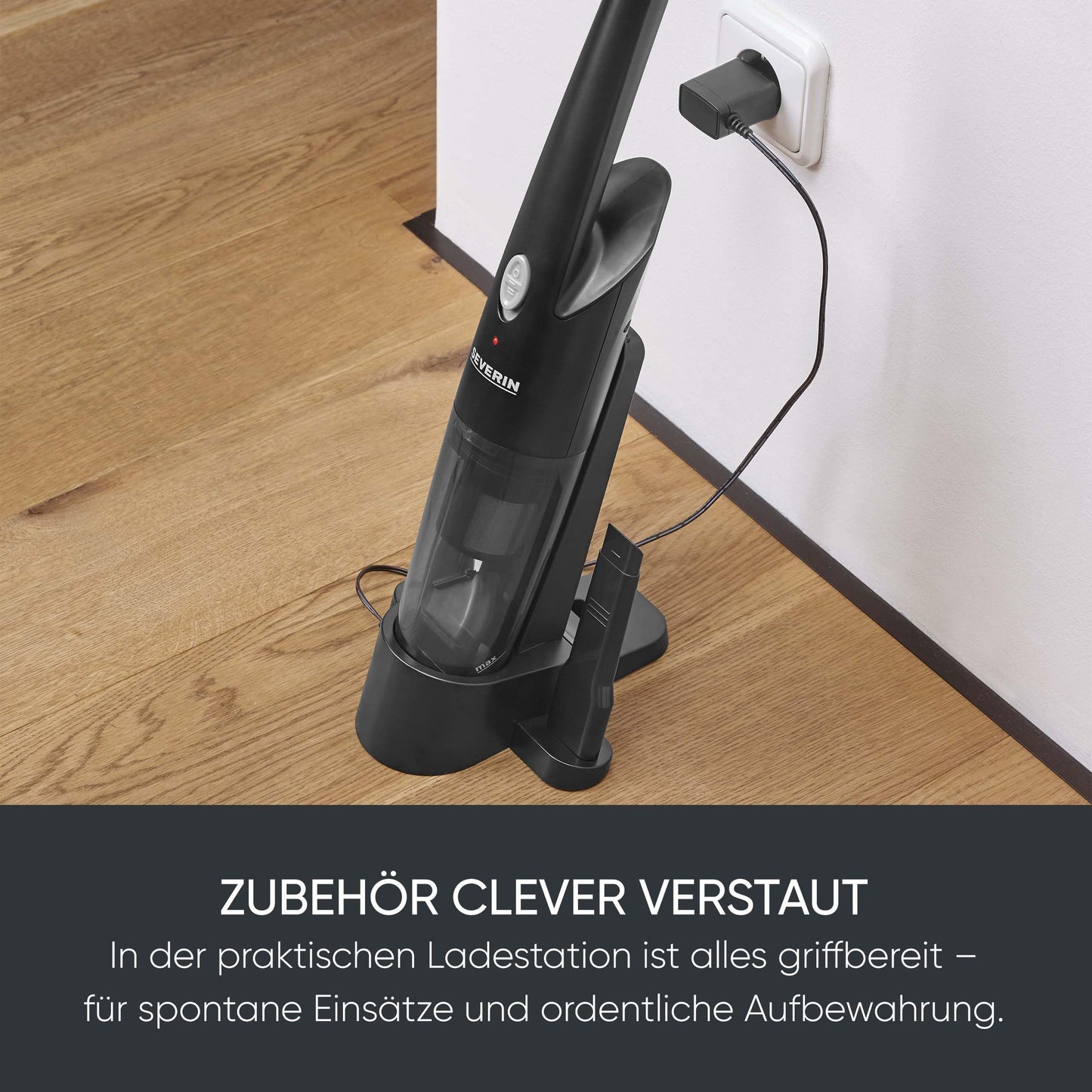 Severin 3-in-1 handheld vacuum cleaner battery, slim design, up to 25 minutes running time, 275 ml, wet & dry vacuum cleaner, with rubber nozzle, attachable furniture attachment, black, HV 7132