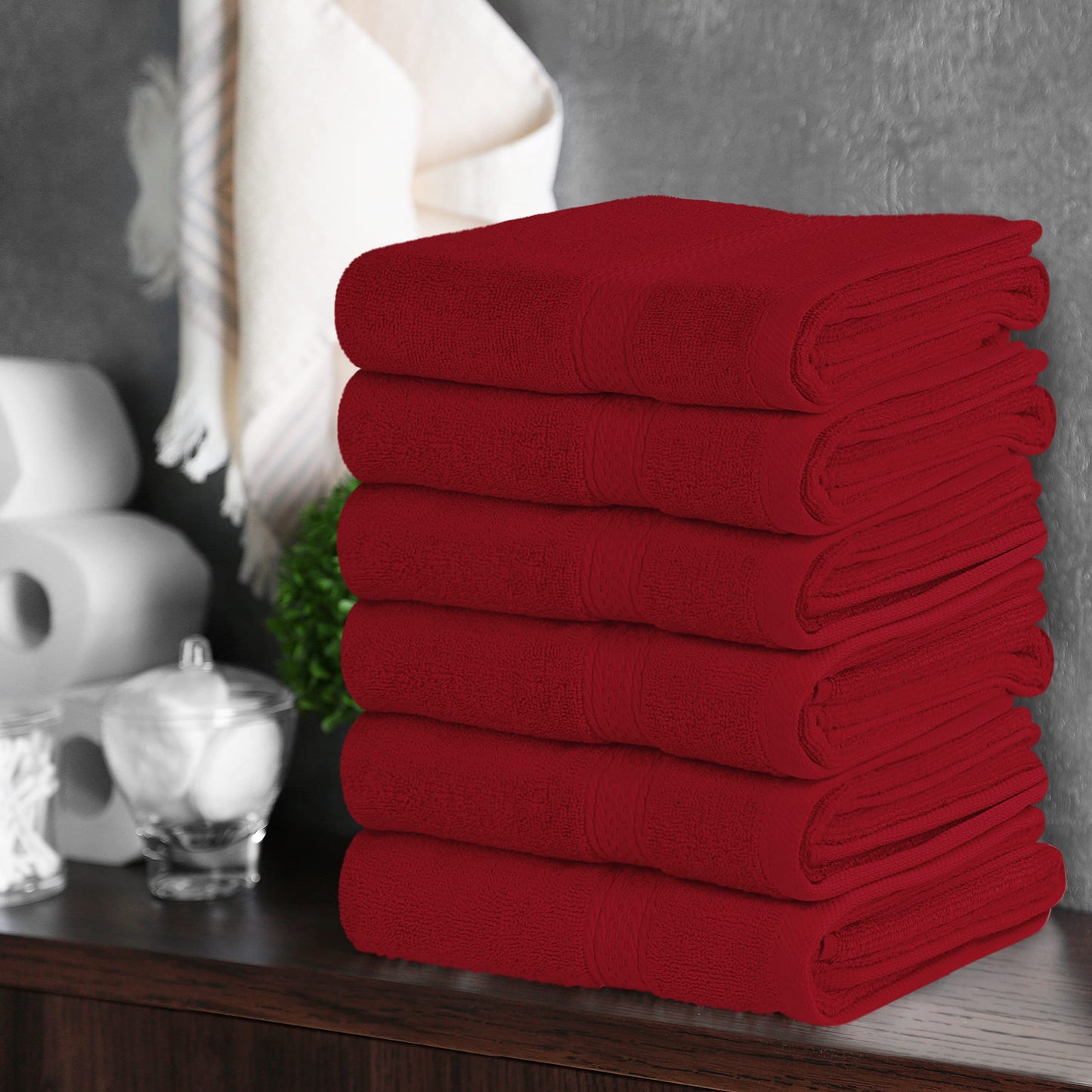Utopia Towels Premium Red Towels - 100% Combed Ring-Spun Cotton, Ultra Soft and Highly Absorbent, 600gsm, 16" x 28", Hotel and Spa Quality Towels (Pack of 6) - UT0735