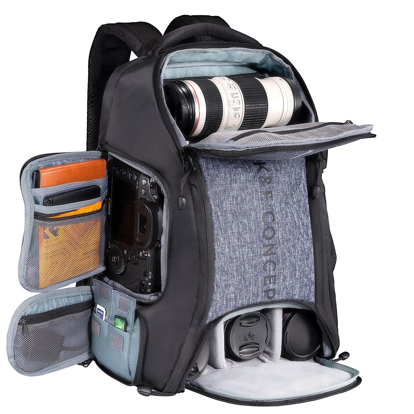 K&F CONCEPT camera backpack waterproof photo backpack for Canon Nikon Sony SLR cameras, drone, lens, laptop, tripod and accessories - KF13.164