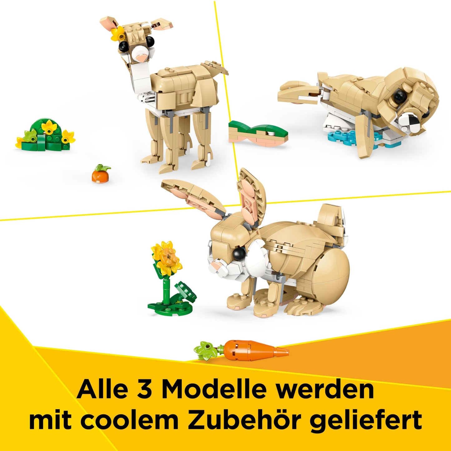 LEGO Creator 3in1 bunny - animal figure that can be converted into a llama or seal - creative birthday gift for girls and boys aged 8 and over - 31162