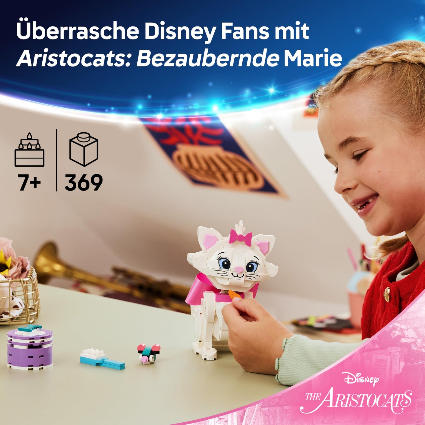 LEGO ǀ Disney Aristocats: Enchanting Marie - toy cat figure with accessories - including textile bow - DIY decoration for the bedroom - gift for girls aged 7 and up and fans - 43286