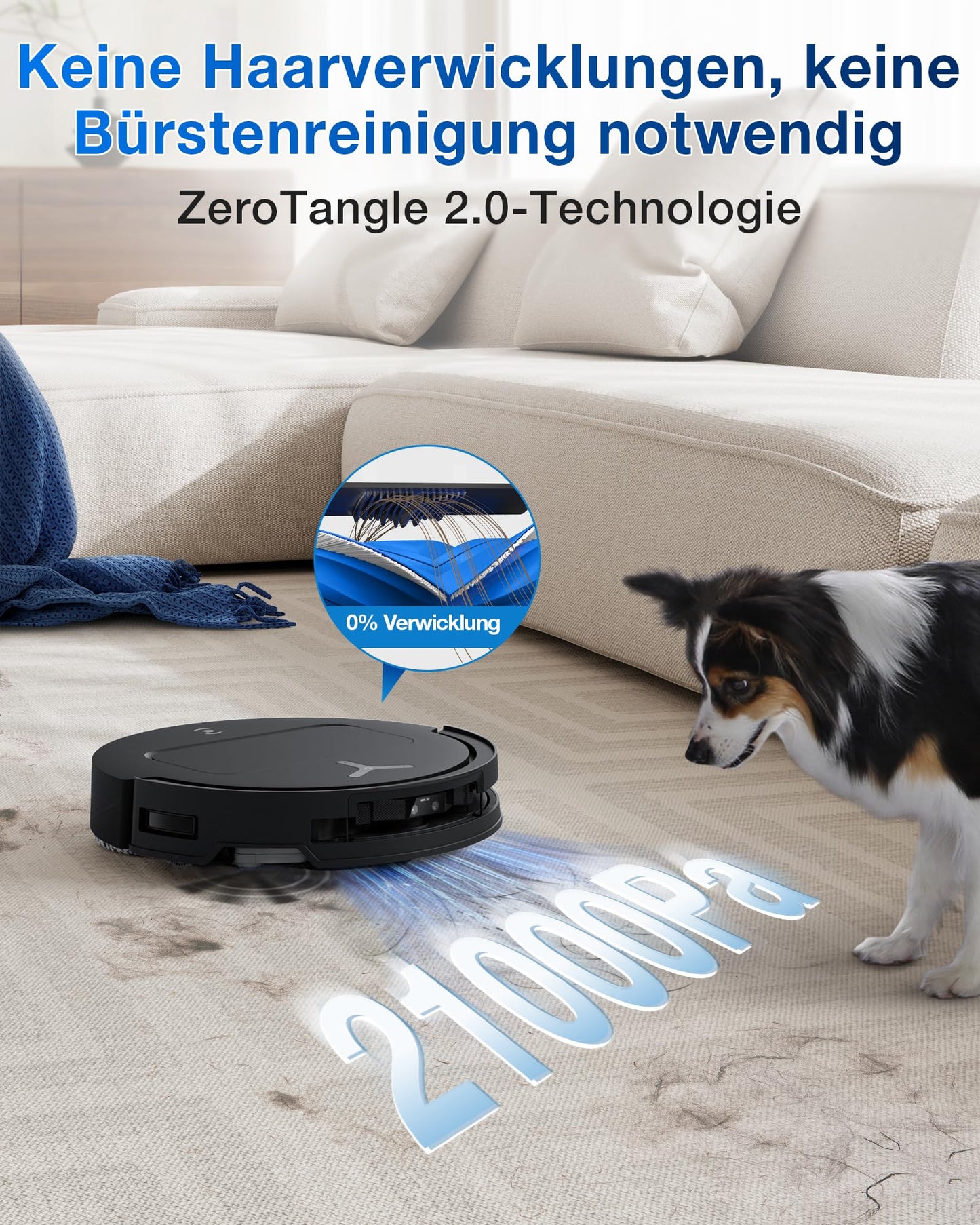 ECOVACS DEEBOT T50 Omni Gen2 robot vacuum cleaner with wiping function, 21,000 Pa, extendable side brush and mop, ZeroTangle 2.0, mop wash with 75°C hot water, all-in-one station, 81 mm, silver black