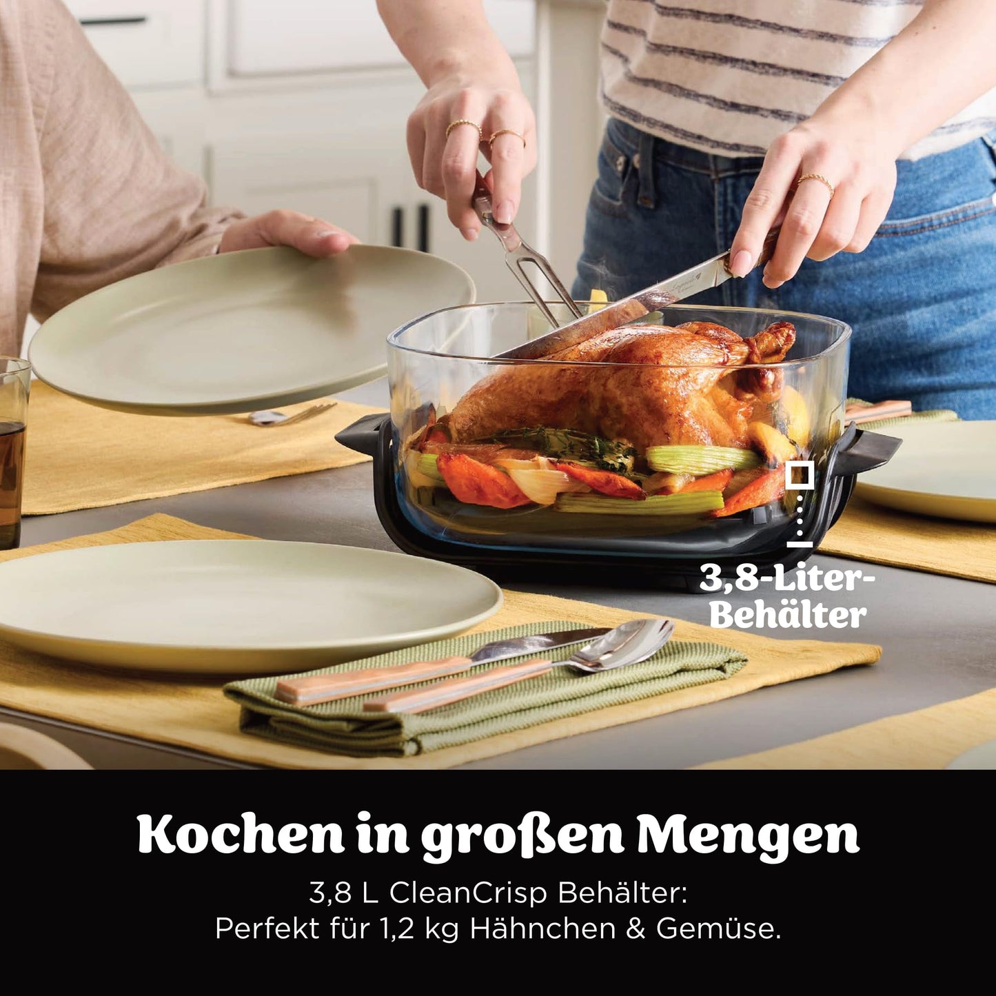 Ninja CRISPi Portable Air Fryer with Carry Bag, 3.8L & 1.4L, 4-in-1: Air Frying, Roasting, Crisping, Compact Design, 2 Removable Glass Containers & Lid, 1700W, White FN102EU