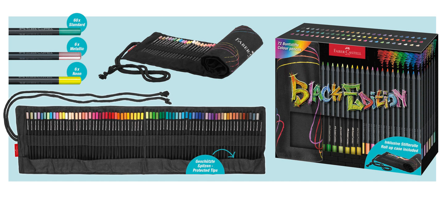 Faber-Castell - Colored pencil set Black Edition 72 pieces in a pencil roll - FC116418