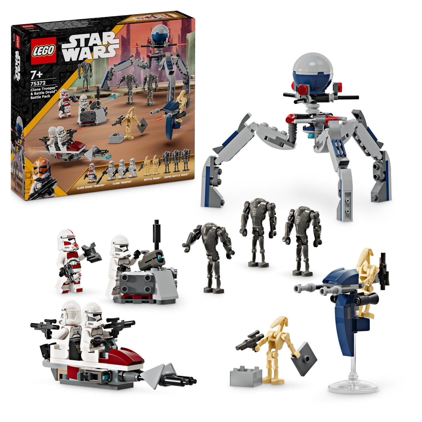 LEGO Star Wars 75372 Clone Trooper & Battle Droid Battle Pack, including 4 minifigures, 5 droids and speeder bike with shooter - building toy for boys and girls aged 7 and up