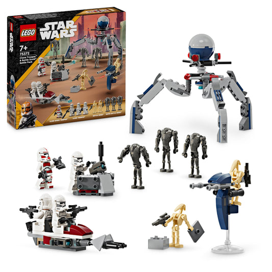 LEGO Star Wars 75372 Clone Trooper & Battle Droid Battle Pack, including 4 minifigures, 5 droids and speeder bike with shooter - building toy for boys and girls aged 7 and up
