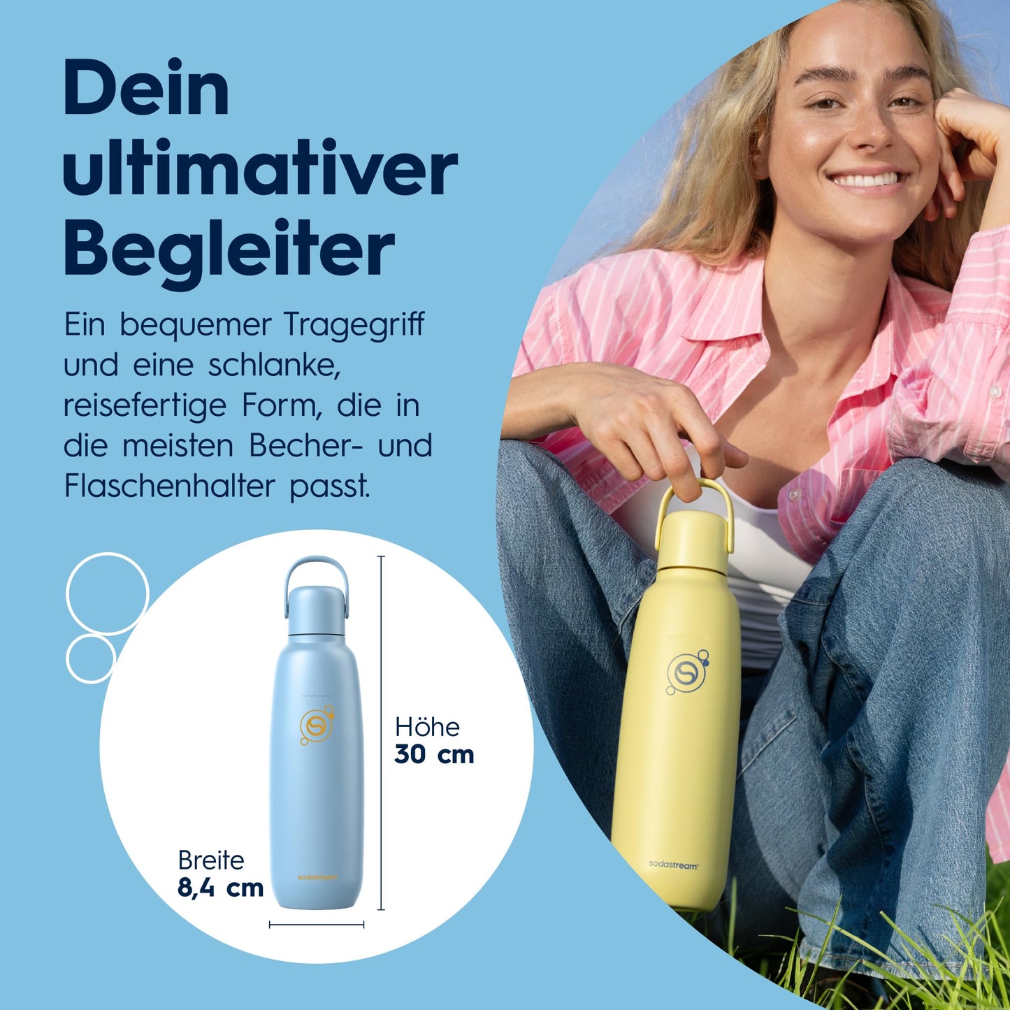 Sodastream Fizz & Go Stainless Steel Soda Bottle 0.9L Double Wall Insulated Thermos Bottle Keeps Hot & Cold for Carbonated Drinks Compatible with DUO, TERRA, ART, ENSO & More, Ice Blue - 1062416440