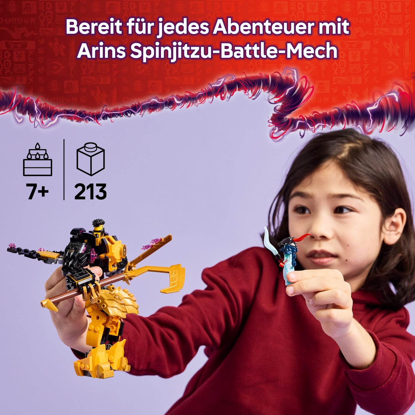 LEGO NINJAGO Arins Spinjitzumech - Ninja playset with movable mech figure, 2 minifigures and Baby Ryu dragon model - gift idea for boys and girls aged 7 and up - 71839