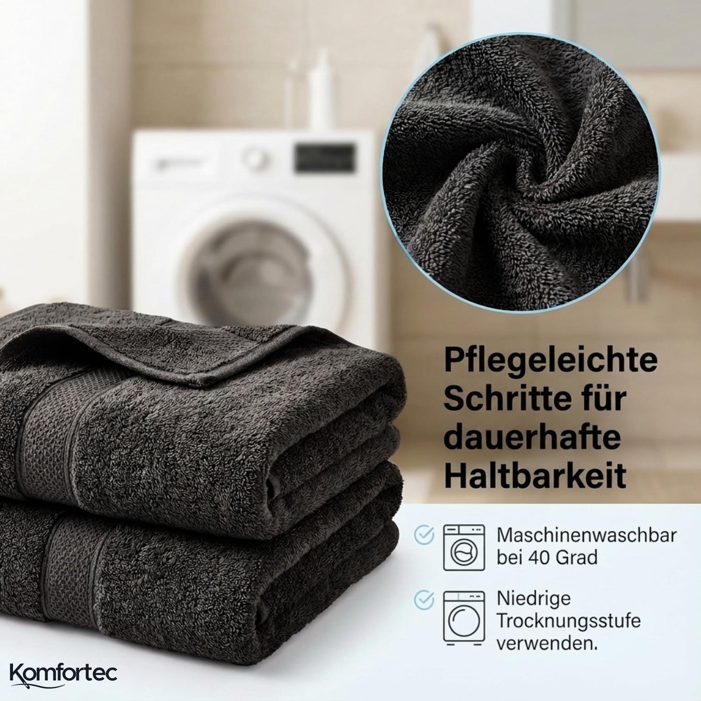 Komfortec set of 8 towels, 4 bath towels 70x140 cm & 4 hand towels 50x100 cm, 100% cotton terry cloth, fluffy and absorbent, black/beige - 4er-50x100-und-4er-70x140-schwarz-beige