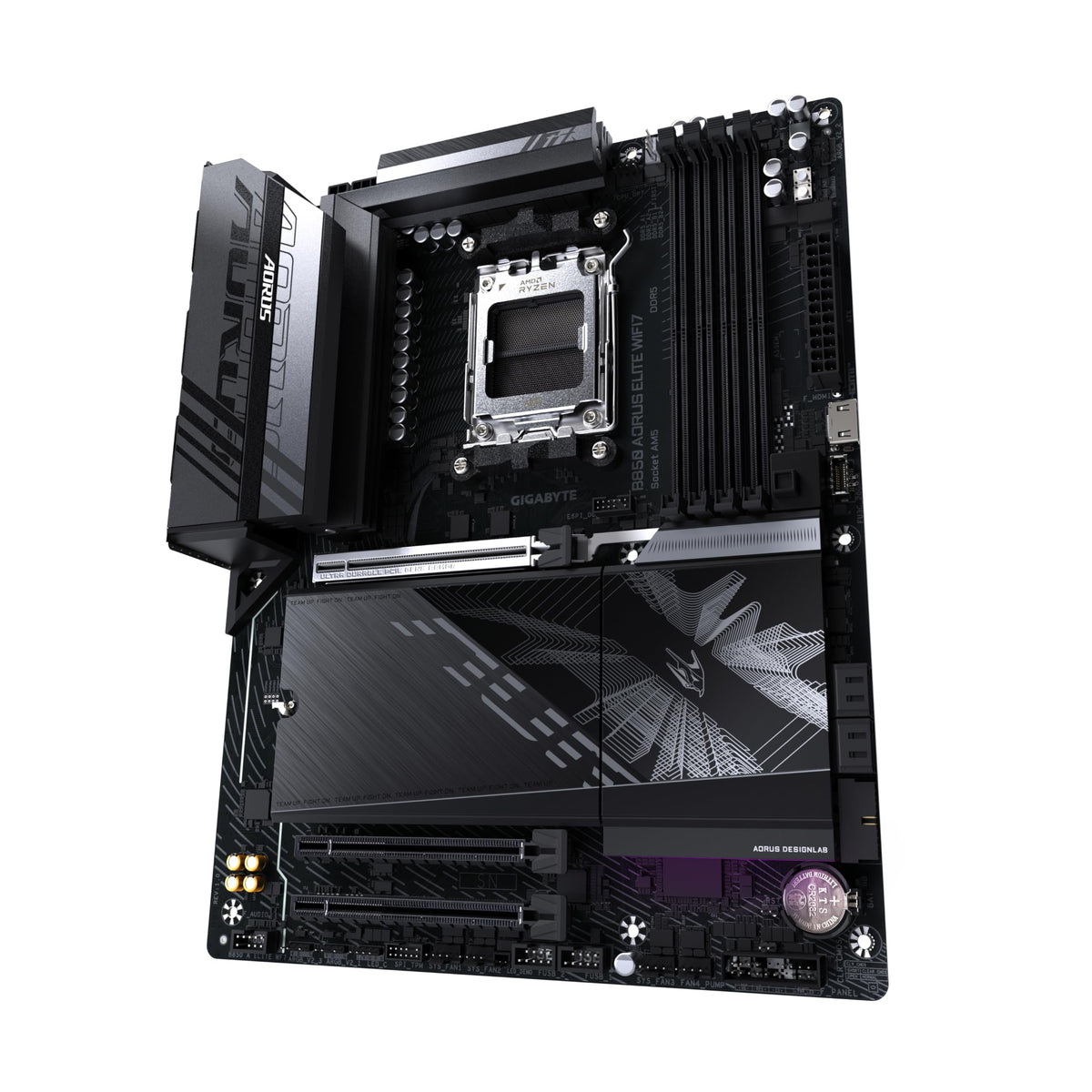 Placă de bază GIGABYTE B850 AORUS Elite WIFI7 - compatibilă cu procesoarele AMD Ryzen 9000 Serie, VRM digital cu 14+2+2 faze, suport pentru memorie DDR5 de până la 8200MHz (OC), 1xPCIe 5.0 + 2xPCIe 4.0 M.2, LAN de 2,5, WiFi 7, USB 3.2 Gen 2x2