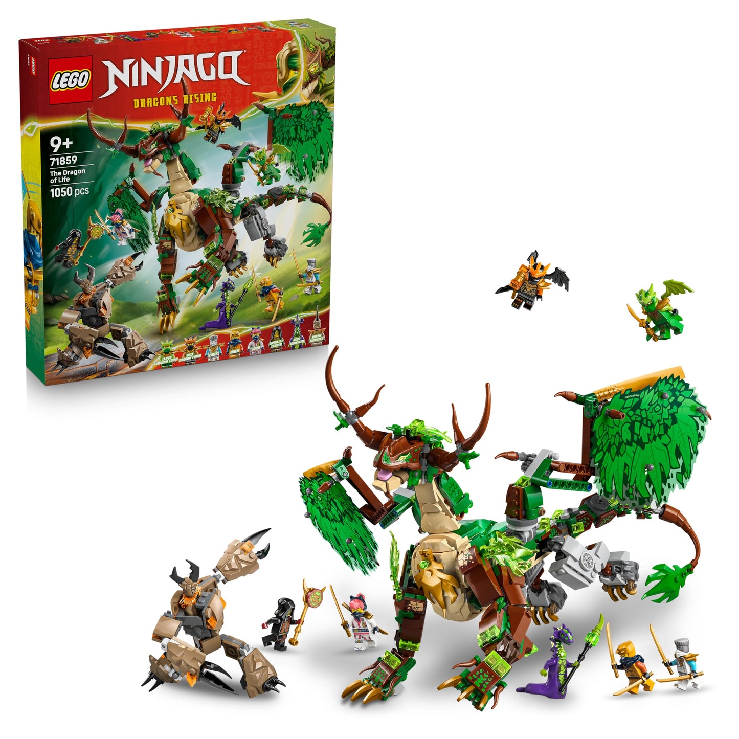 LEGO NINJAGO The Dragon of Life - Ninja toy with dragon figure, mini monster mech, 8 minifigures and swords - creative gift for boys and girls aged 8 and up and fans - 71859