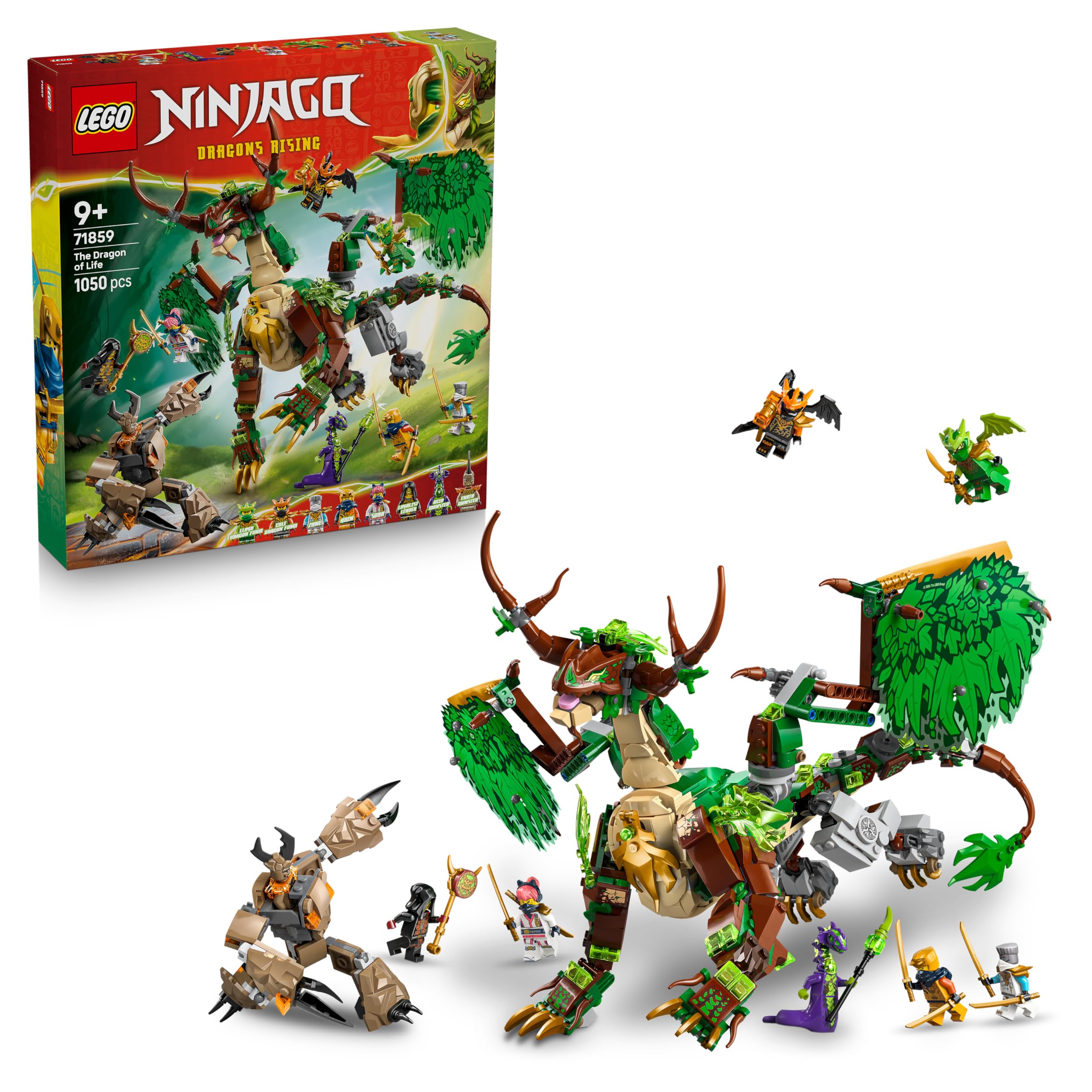 LEGO NINJAGO The Dragon of Life - Ninja toy with dragon figure, mini monster mech, 8 minifigures and swords - creative gift for boys and girls aged 8 and up and fans - 71859