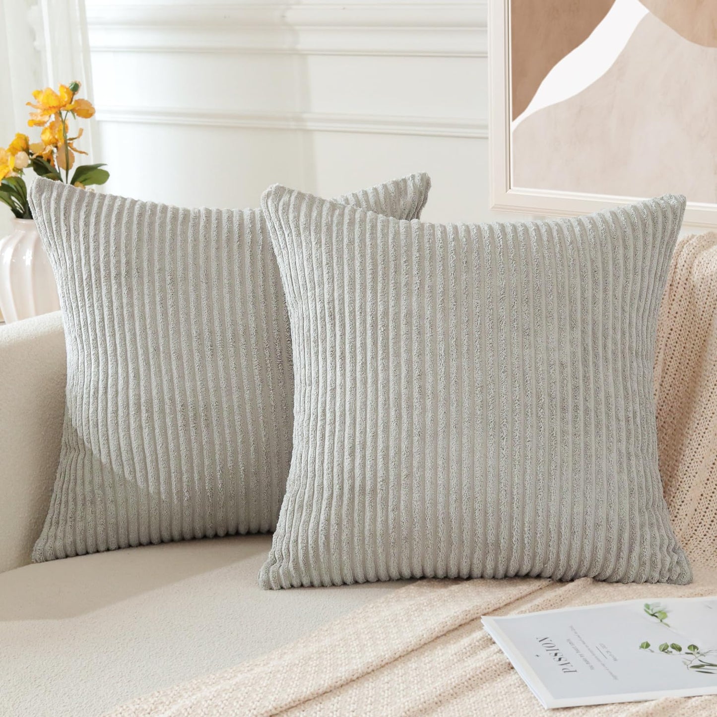 JOTOM Set of 2 corduroy cushion covers, decorative cushions, sofa cushions, couch cushions, decorative cushions, decorative cushion covers for sofa, living room, 60 x 60 cm, bend grey - YLDXRUK74
