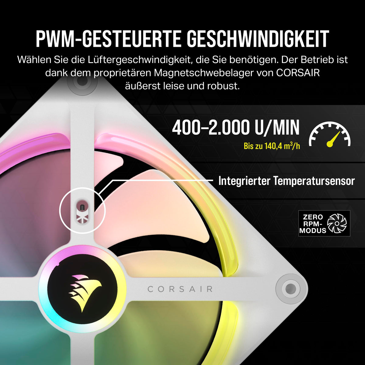 CORSAIR iCUE LINK QX140 RGB ventilator RGB de 140mm - pachet dublu - alb - CO-9051008-WW
