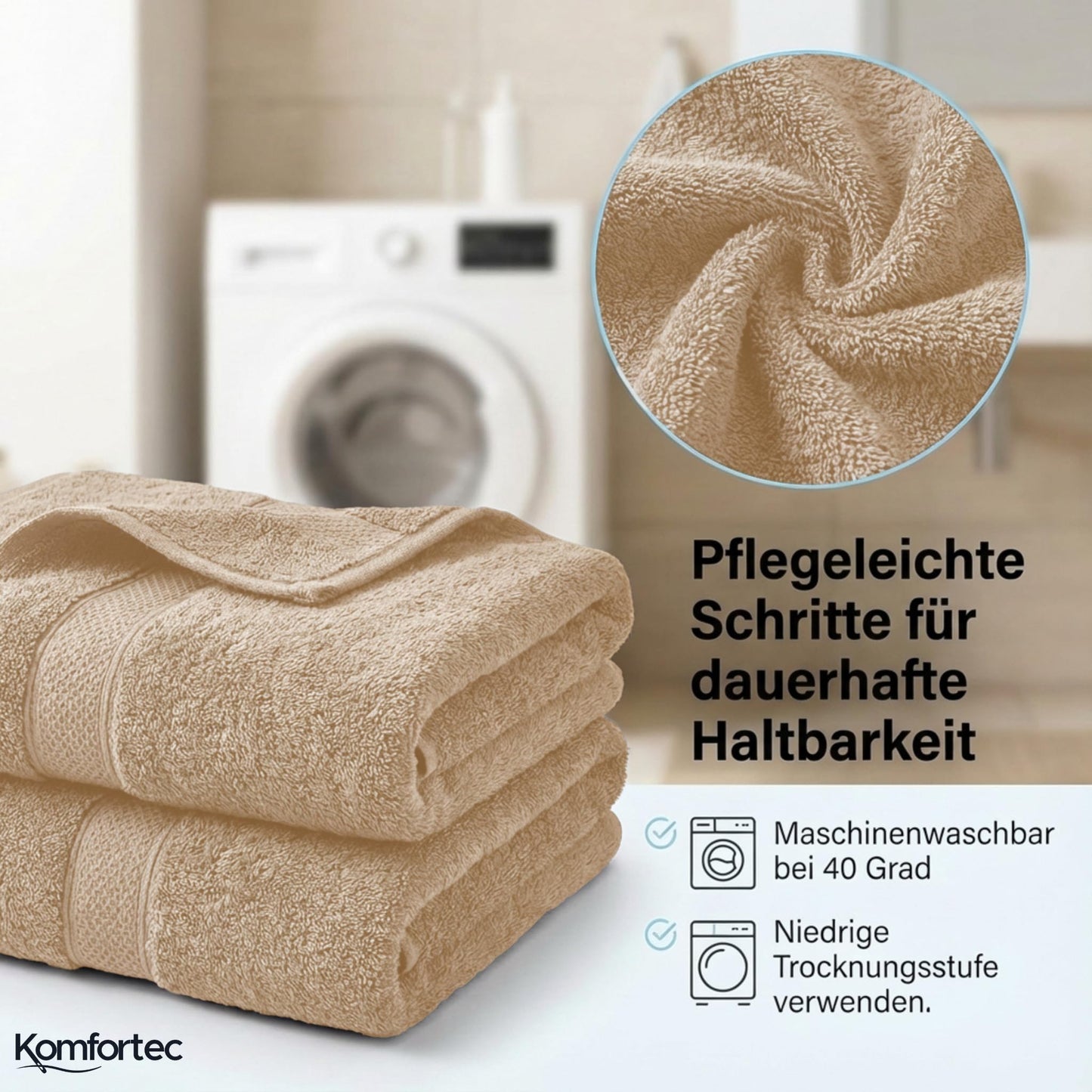 Komfortec set of 8 towels, 4 bath towels 70x140 cm & 4 hand towels 50x100 cm, 100% cotton terry cloth, fluffy and absorbent, anthracite/beige - 4er-50x100-und-4er-70x140-anth-beige