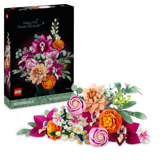LEGO Botanicals Beautiful Pink Bouquet - Artificial Flower Set for Adults - Decoration with Artificial Roses, Daisies, Cornflowers & Elderflowers - Birthday Gift Idea - 10342