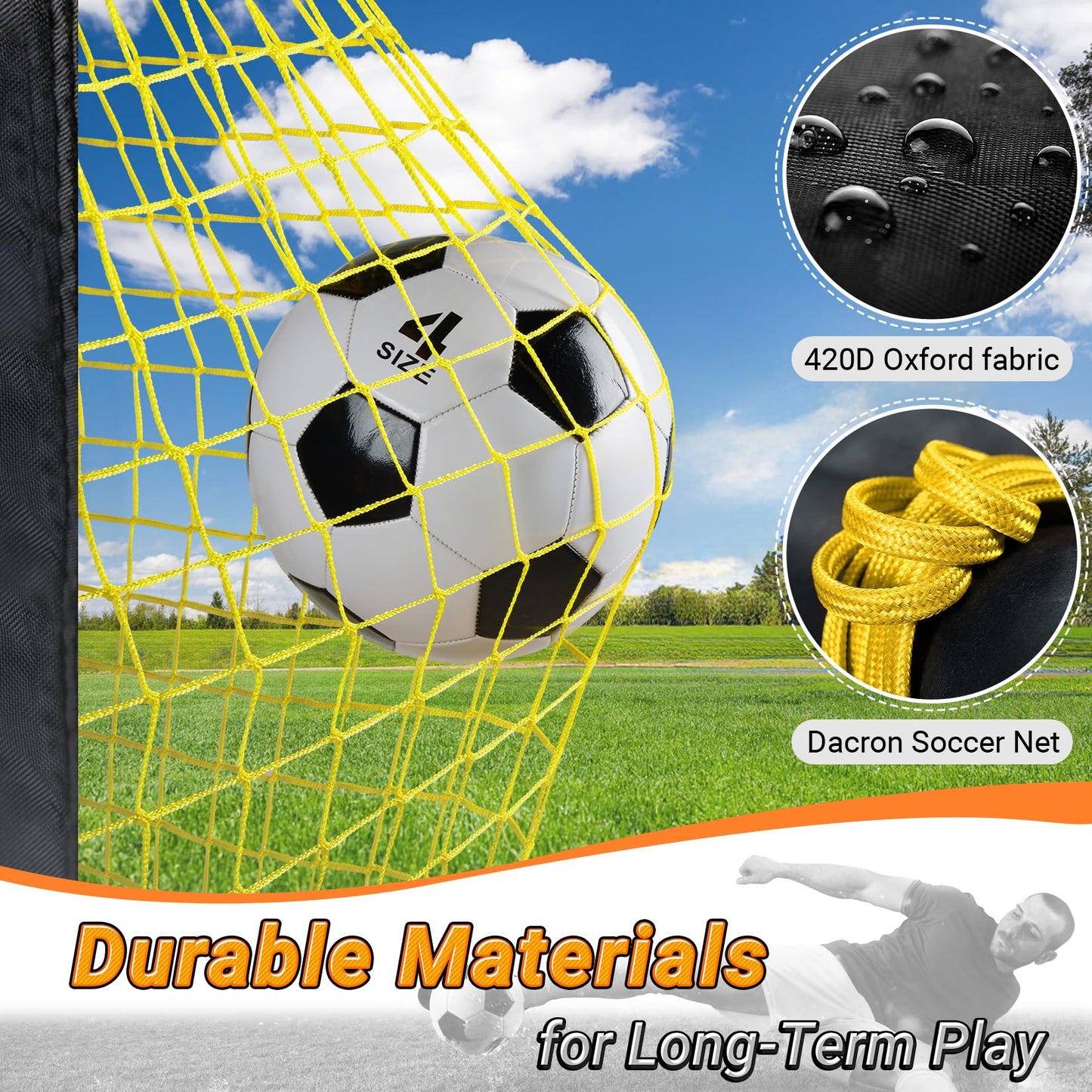 Happy Jump Pop-Up Football Goals - 213x152 cm, 2 goals, black orange with ball, pump, cone & target | Complete training set for garden & family - Z2500600BQ1