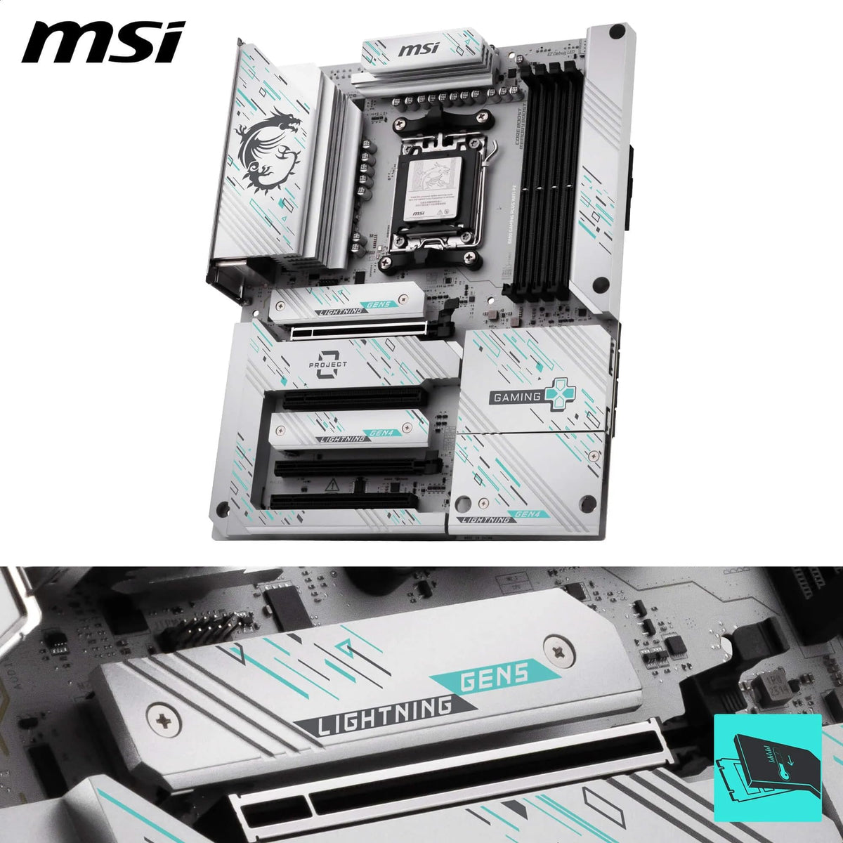 Placă de bază MSI B850 Gaming Plus WiFi PZ, ATX - Suportă procesoare AMD Ryzen 9000/8000/7000, AM5 - Memorie DDR5 Boost 8200+ MT/s (OC), PCIe 5.0 x16, M.2 Gen5, Wi-Fi 7, 5G LAN - 7E75-001R