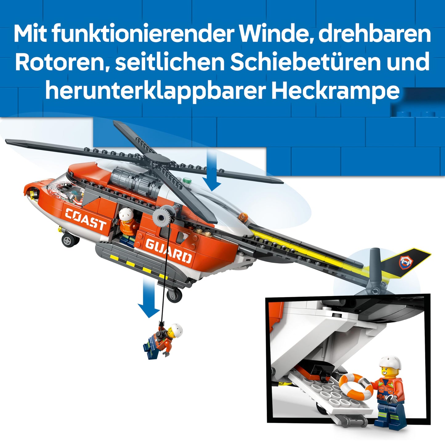 LEGO City Coast Guard Helicopter - Toy Emergency Vehicle - Model Building with Sliding Doors, Winch, 4 Minifigures and Shark Figure - Birthday Gift for Boys Ages 7 and Up - 60503