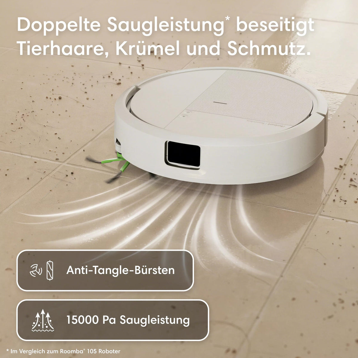 iRobot Roomba® 115 Combo Robot de aspirare și mop, putere de aspirație de 15k Pa, perii și pad de ștergere incluse, navigație cu Clearview™ LiDAR, Alb - Y414240