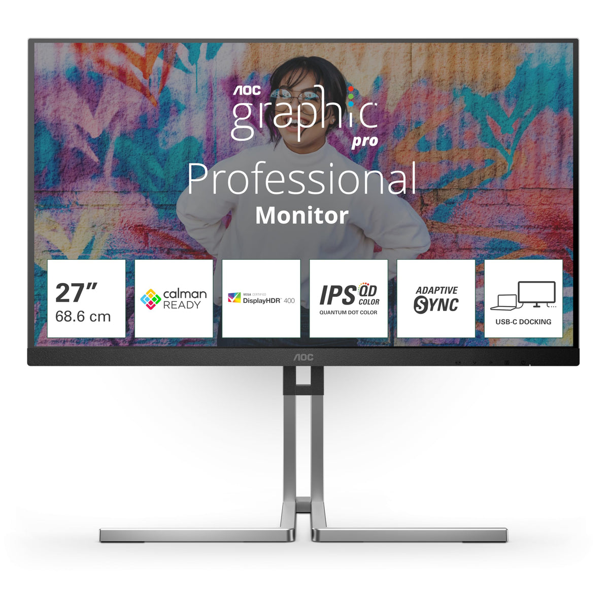 AOC Q27U3CV Monitor de 27 inch WQHD cu hub USB, 75Hz, panou IPS QD, 4ms GtG, VESA HDR400, ajustare pe înălțime, difuzoare, (2560x1440 HDMI 1x 1.4 DP 1x 1.4) Negru/Silver