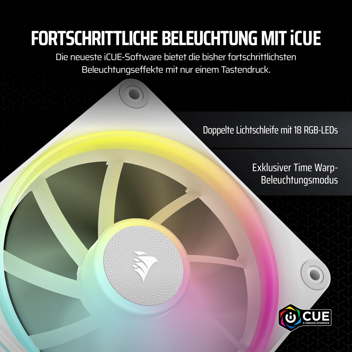 CORSAIR iCUE LINK LX140 RGB ventilator de 140mm PWM, ambalaj individual – Dual Light Loops – Necesită hub iCUE LINK (vândut separat) – Tehnologie CORSAIR AirGuide – Alb - CO-9051031-WW