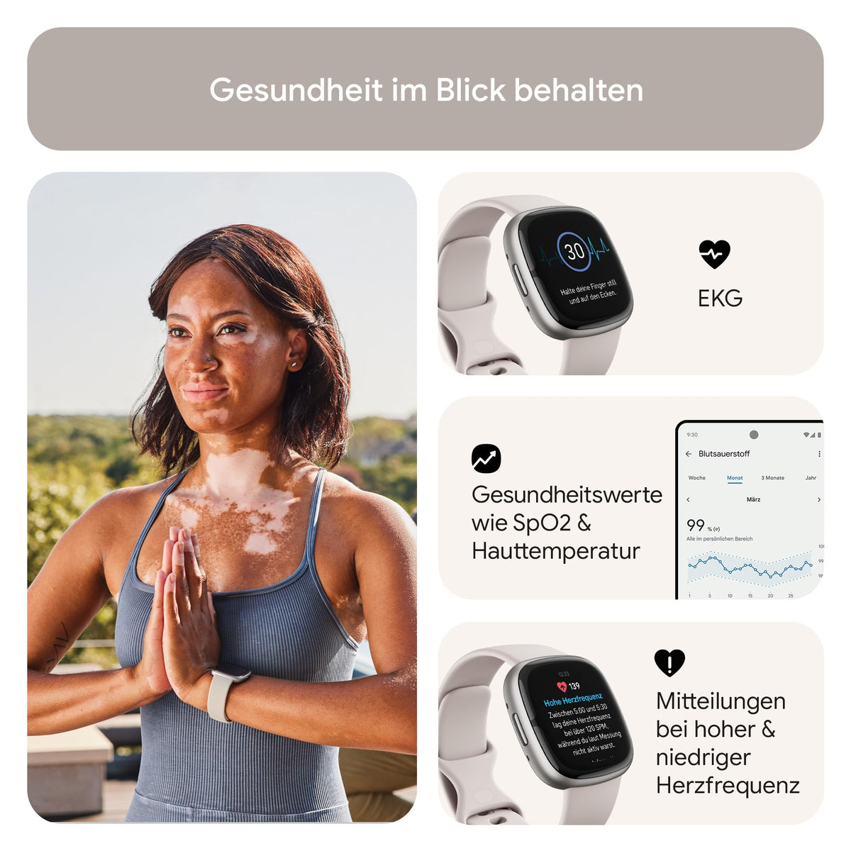 Google Fitbit Sense 2, Gray – Smartwatch for Men/Women – Fitness watch with integrated GPS and phone function, fitness tracking with stress management, ECG, and sleep analysis, compatible with Android/iOS. - FB521SRWT