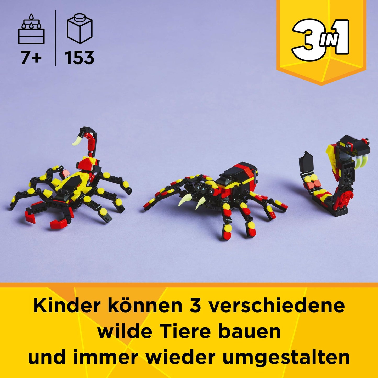 LEGO Creator 3in1 Wild Animals: Surprise Spider - Toy to convert into a scorpion figure or snake - Building set with 3 models - Gift for boys and girls aged 7 and up 31159