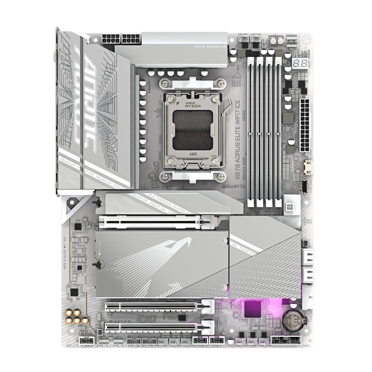 GIGABYTE X870 A Elite WIFI7 Ice Motherboard - Supports AMD Ryzen 9000 CPUs, digital 16+2+2 phase VRM, up to 8000MHz DDR5 (OC), 3xPCIe 5.0, Wi-Fi 7, 2.5GbE LAN, USB 4