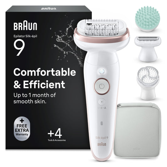 Braun Epilator for Women Silk·épil 9 SkinSpa, 9-080, Waterproof, White/Pink - SE9-080