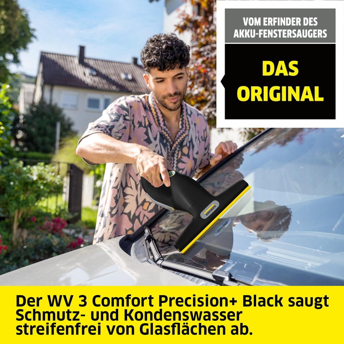 KÄRCHER Battery Window Vacuum WV 3 Comfort Precision+ Black, battery life: 35 min., XXL dirty water tank: 200 ml, 2 suction nozzles, adjustable spray bottle with microfiber cleaning pad. - 1.633-698.0