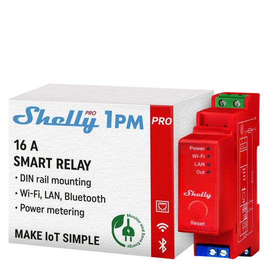 Shelly Pro 1PM | WiFi & Bluetooth Smart Relay Switch with Power Measurement| Home automation| Alexa & Google Home compatible| iOS Android App| No hub required | Wireless lighting control - 3800235268018