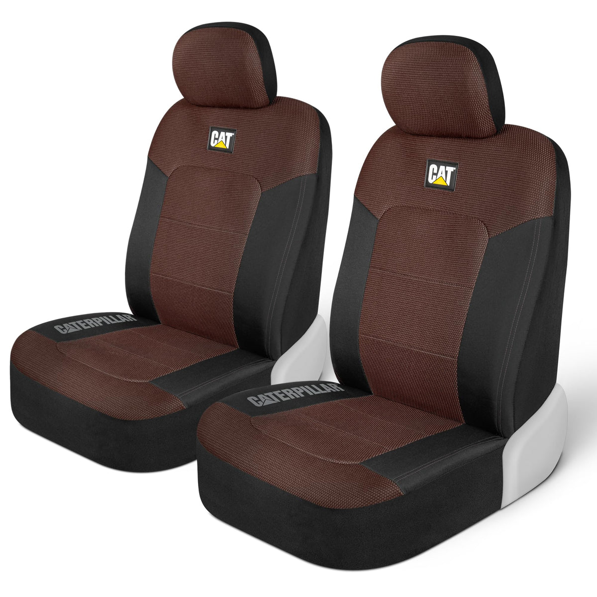 Caterpillar CAT® MeshFlex Automotive Seat Covers for Cars, Trucks, and SUVs (2-Piece Set) - Black/Brown  
 Car seat covers for front seats, truck seat protectors with a comfortable mesh back, car interior covers. - CASC-2284-BW