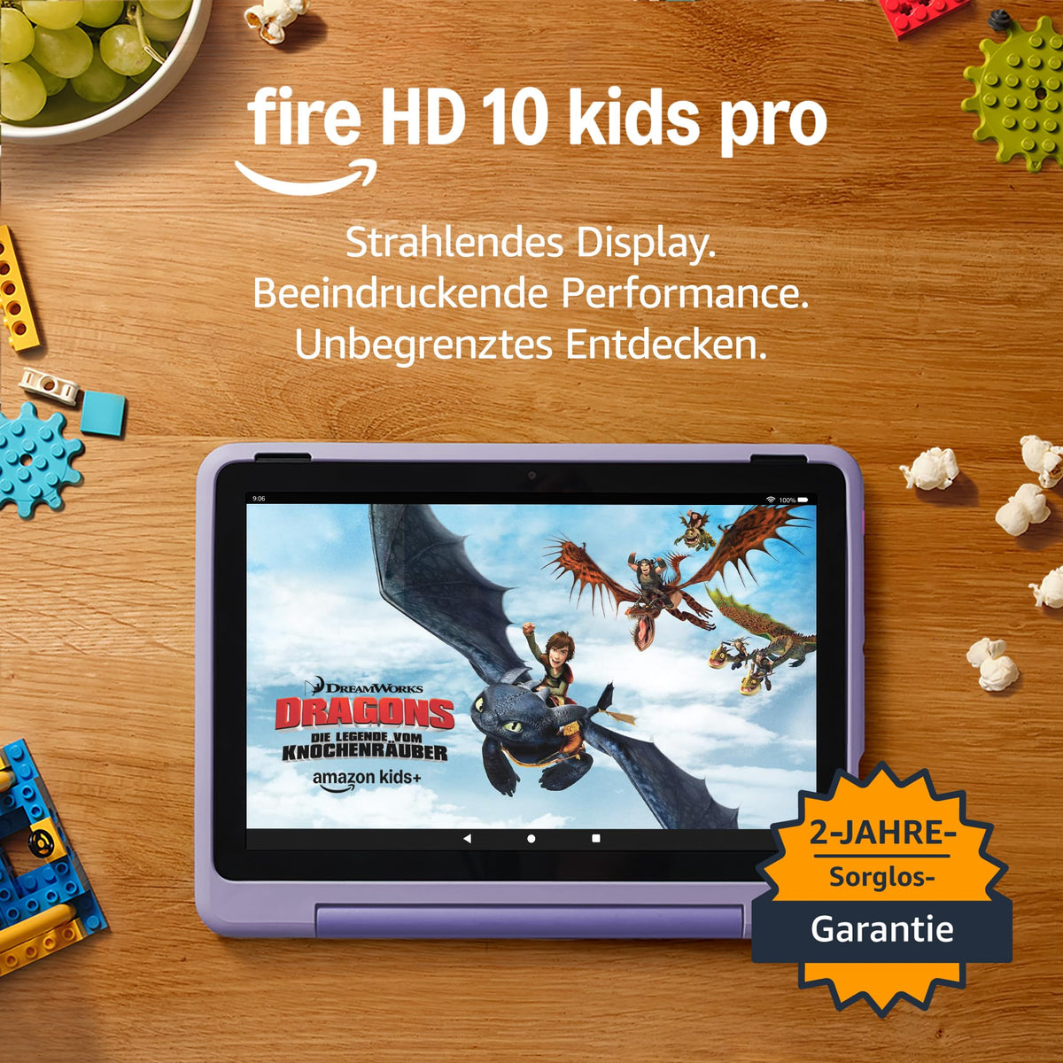 Fire HD 10 Kids Pro Tablet (Latest Generation), for children from primary school age | 10-inch display, long battery life, parental controls, and slim case | 2023 version, 32 GB, Happy Day design - TG425K