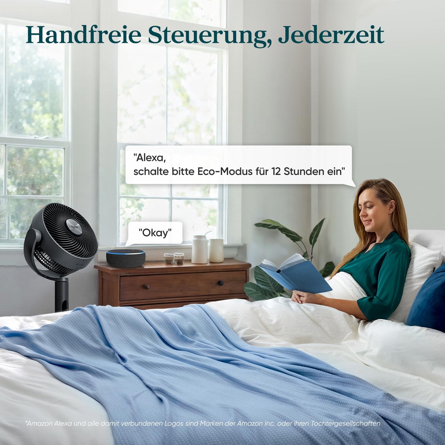 Levoit 20dB pedestal fan very quiet with intelligent control via APP & Alexa, DC motor with 30m throw, fan with cooling, fan with remote control, 4 modes 12 levels 12 hour timer - LPF-R432S-AEU