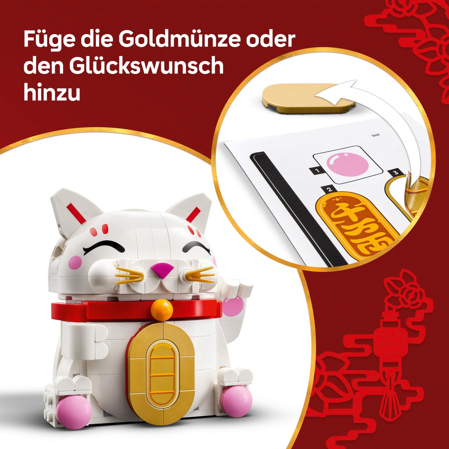 LEGO lucky cat - building set for adults - model building with animal figure with waving paw and gold coin - cat figure for building - DIY decoration set - creative gift for children and adults - 40813
